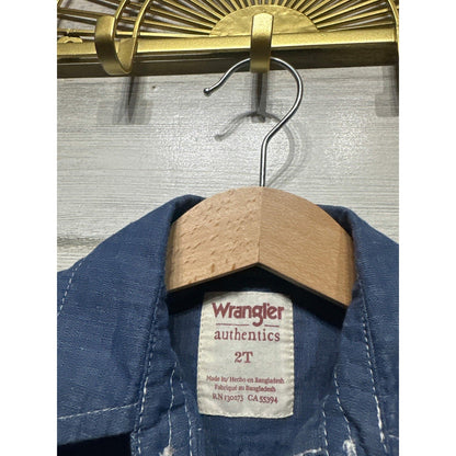 Wrangler Button Down Shirt Boys 2T Navy Blue Long Sleeve Chambray EUC2