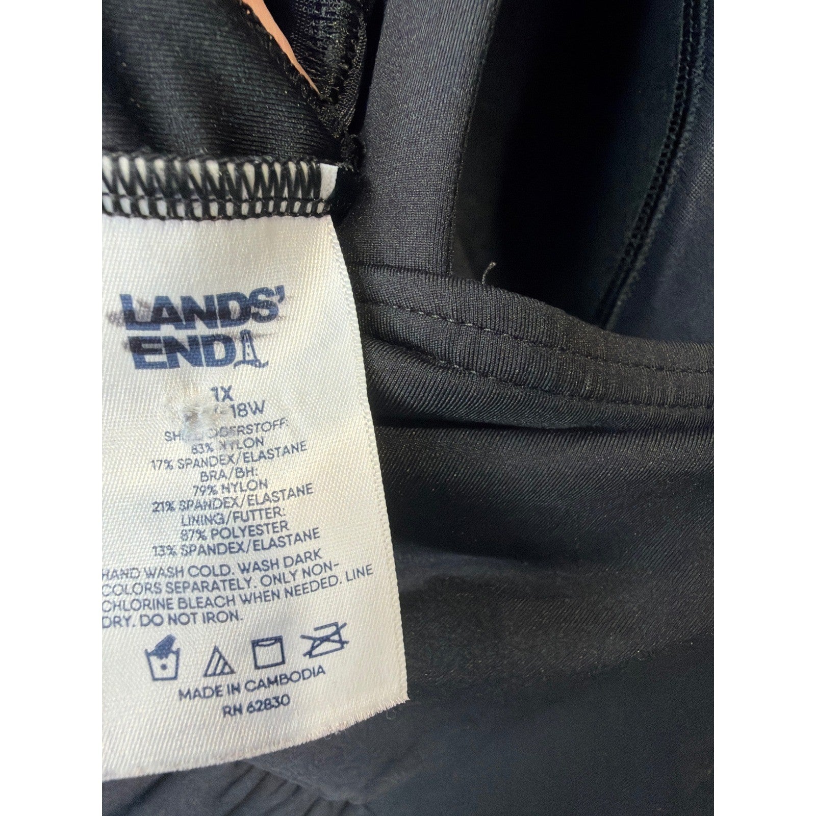 Lands End Swim Dress Women 1X Black Faux Wrap Surplice Classic EUC3