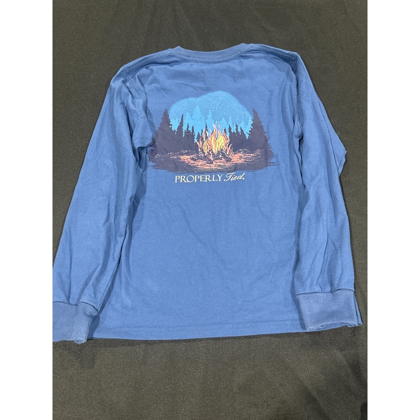 Properly Tied Graphic T-Shirt Boys Size 8 Blue Campfire Forest EUC4