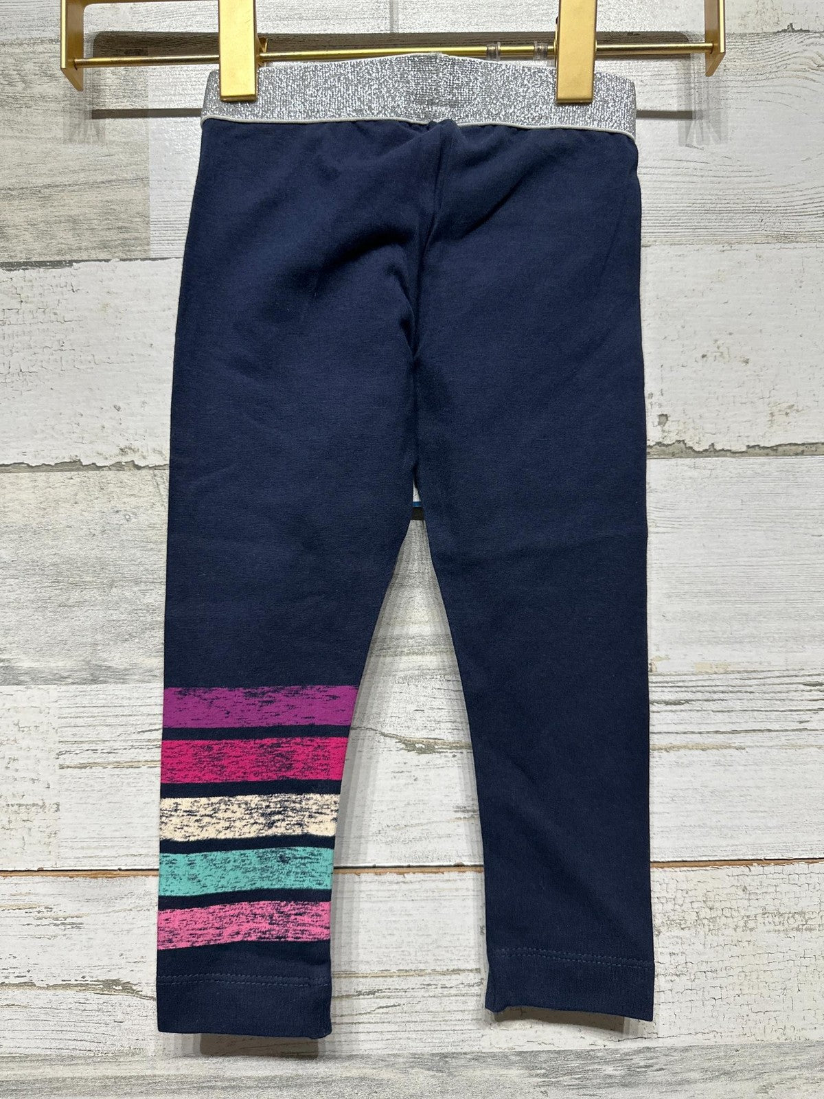 Hatley Leggings Girls Size 2 Navy Blue Glitter Waist Striped NWT2