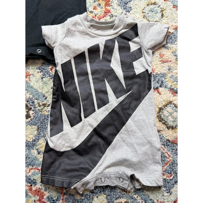 Nike Romper Set Boys Newborn Black Grey Just Do It Swoosh Sporty EUC2