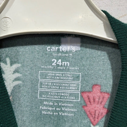 Carter's Footed Sleeper Kids 24M Green Christmas Tree Fleece Holiday EUC2