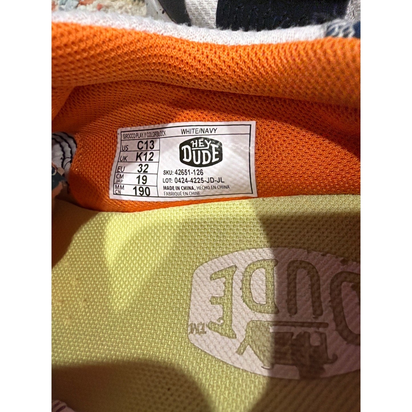 Hey Dude Sirocco Sneakers Boys C13 White Navy Orange Sporty EUC5