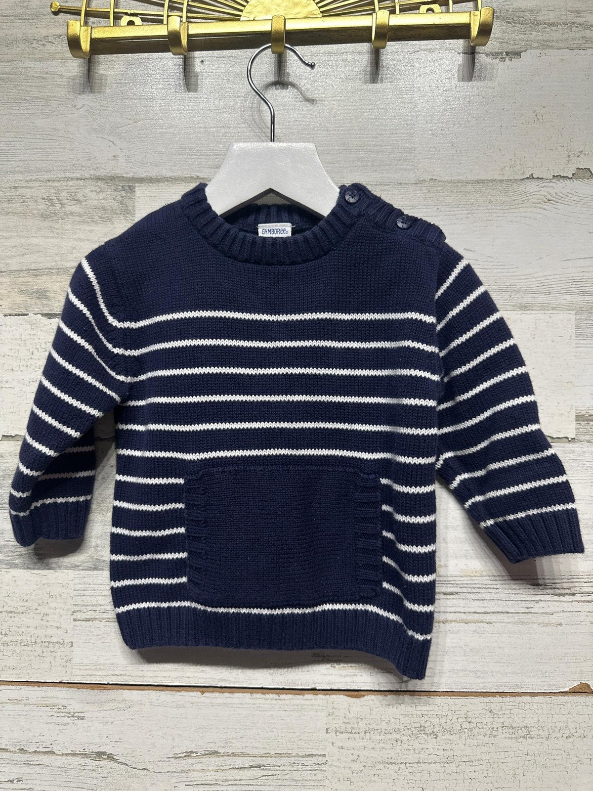 Vintage Gymboree Striped Sweater Boys 12-18 Months Navy Blue Nautical Knit EUC0