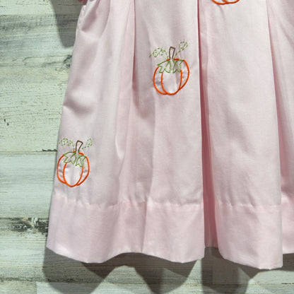 The Proper Peony Pumpkin Dress Girls 3T Pink Embroidered Fall Heirloom *Flawed2