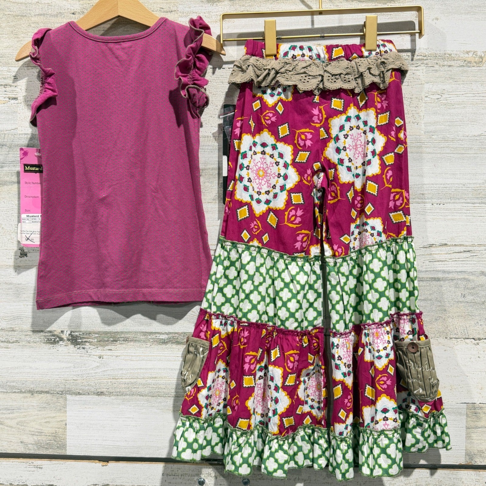 Mustard Pie Outfit Set Girls 4 Magenta Floral Ruffle Boutique Boho NWT5