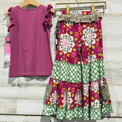 Mustard Pie Outfit Set Girls 4 Magenta Floral Ruffle Boutique Boho NWT5