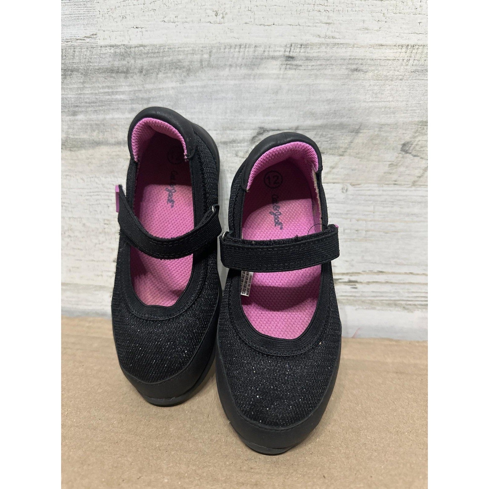 Cat & Jack Mary Jane Sneaker Girls 12 Black Glitter Hook and Loop GUC2