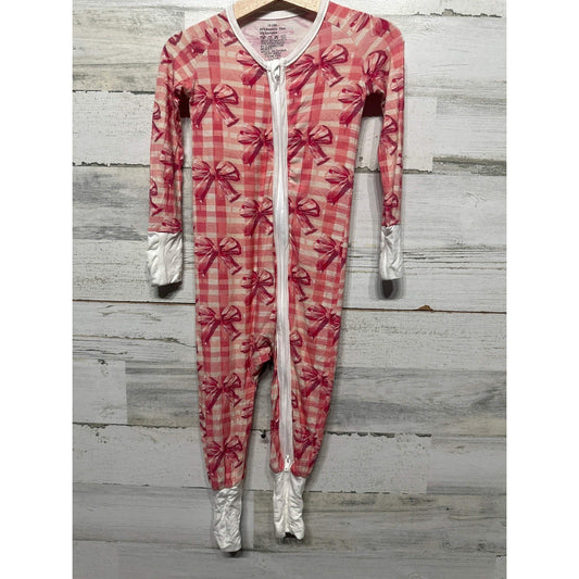 Girls 18/24M Pink Gingham Bow Bamboo Romper EUC0