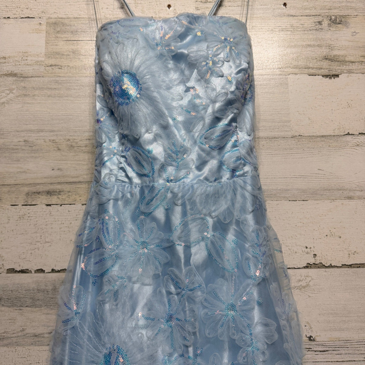 Floral Sequin Gown B. Darlin Juniors 15/16 S Blue Corset Back Fairycore Prom4