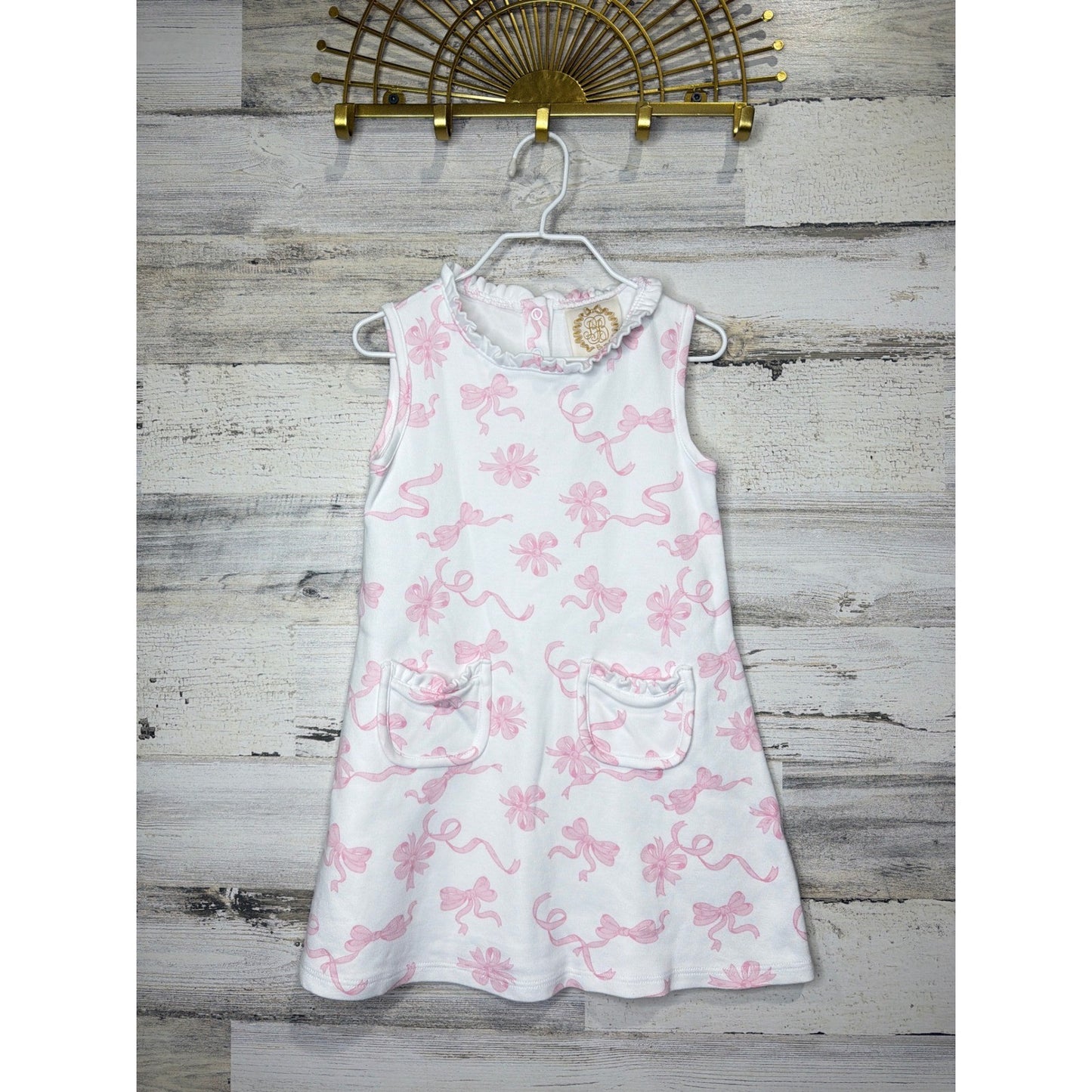 The Beaufort Bonnet Company Dress Girls 4T White Pink Bow Pima Cotton EUC0