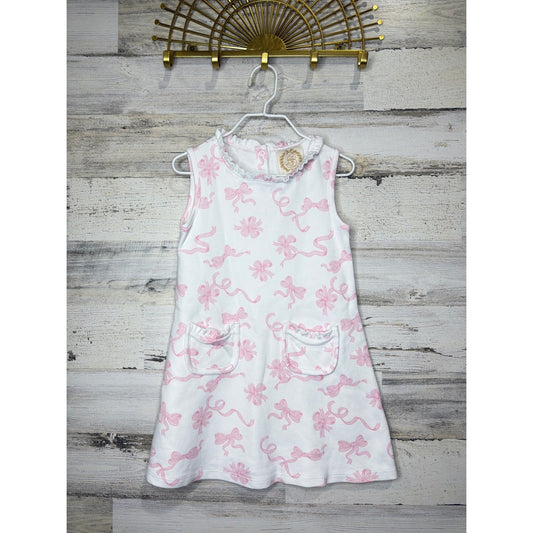 The Beaufort Bonnet Company Dress Girls 4T White Pink Bow Pima Cotton EUC0
