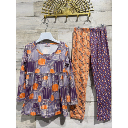 Pete and Lucy Pant Set Girls 5 Purple Orange Pumpkin Fall Boutique EUC0