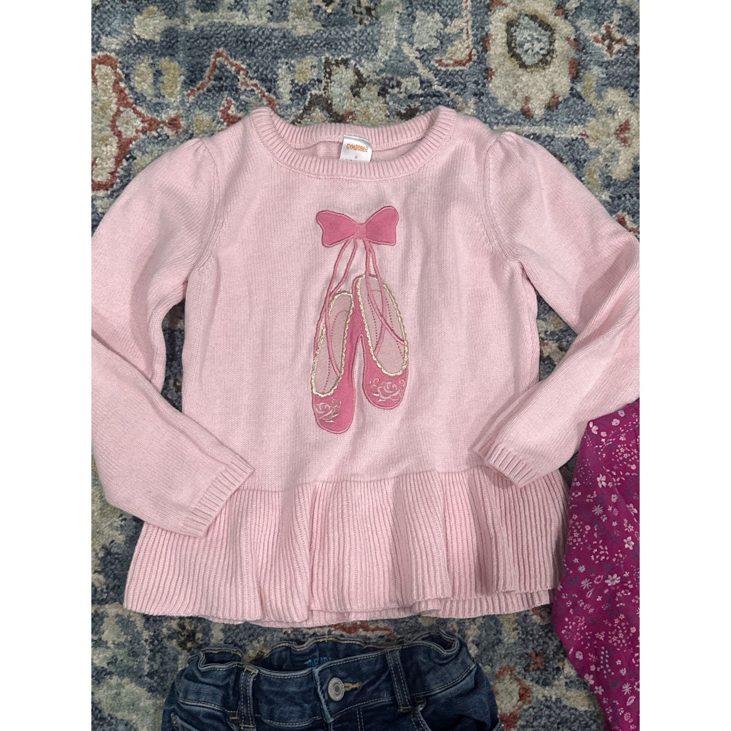 Lands End Gymboree Girls 6/6x Pink Purple Blue Floral Denim 3pc Bundle2