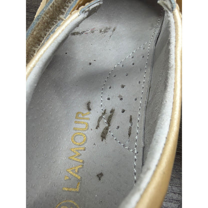 L'Amour Mary Jane Shoes Girls Size 13 Gold Scalloped Metallic Dressy GUC*6