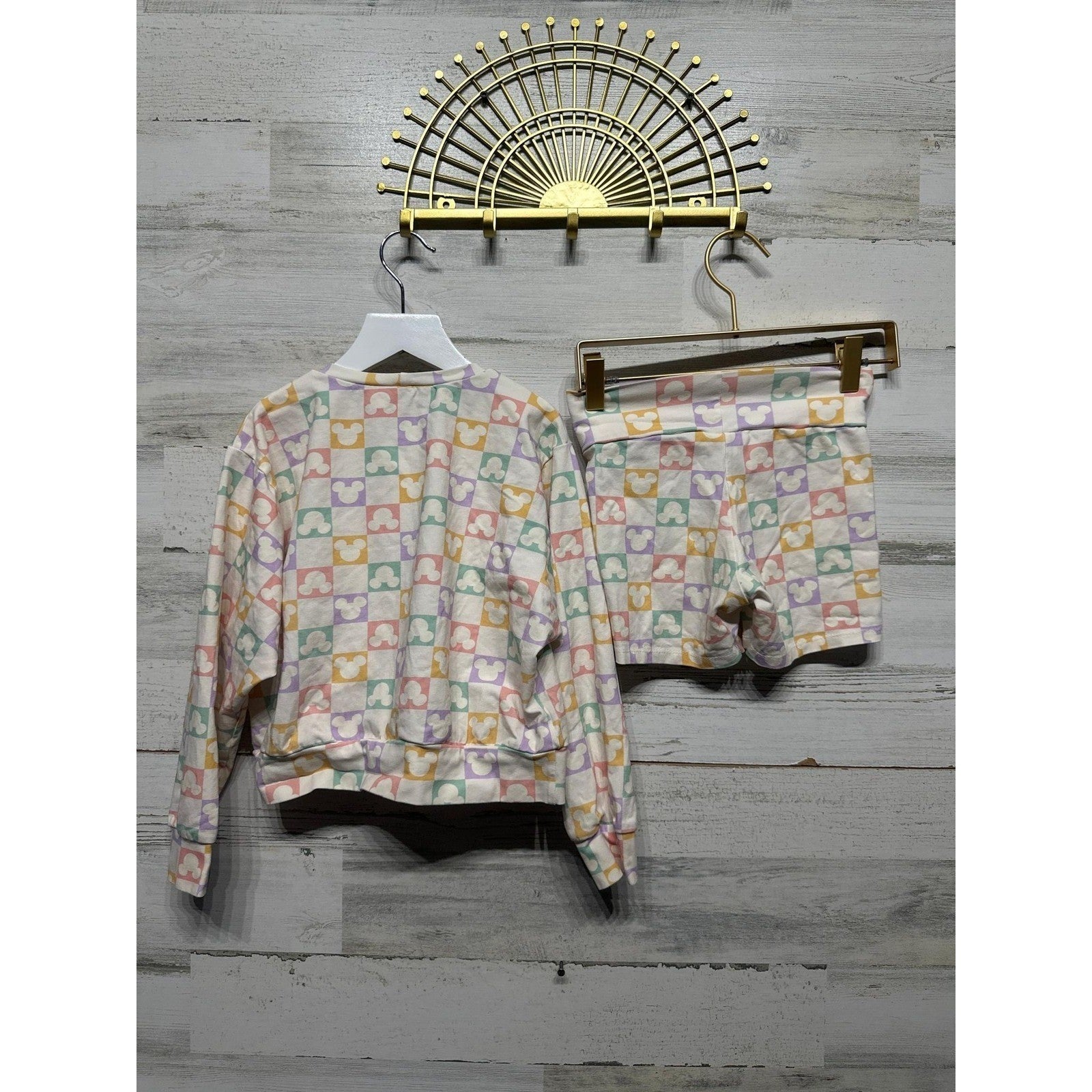 Happy Harlow 2-Piece Lounge Set Girls 8 Pastel Mickey Checkered EUC2
