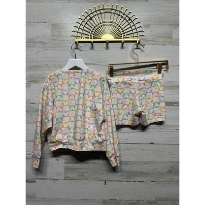 Happy Harlow 2-Piece Lounge Set Girls 8 Pastel Mickey Checkered EUC2