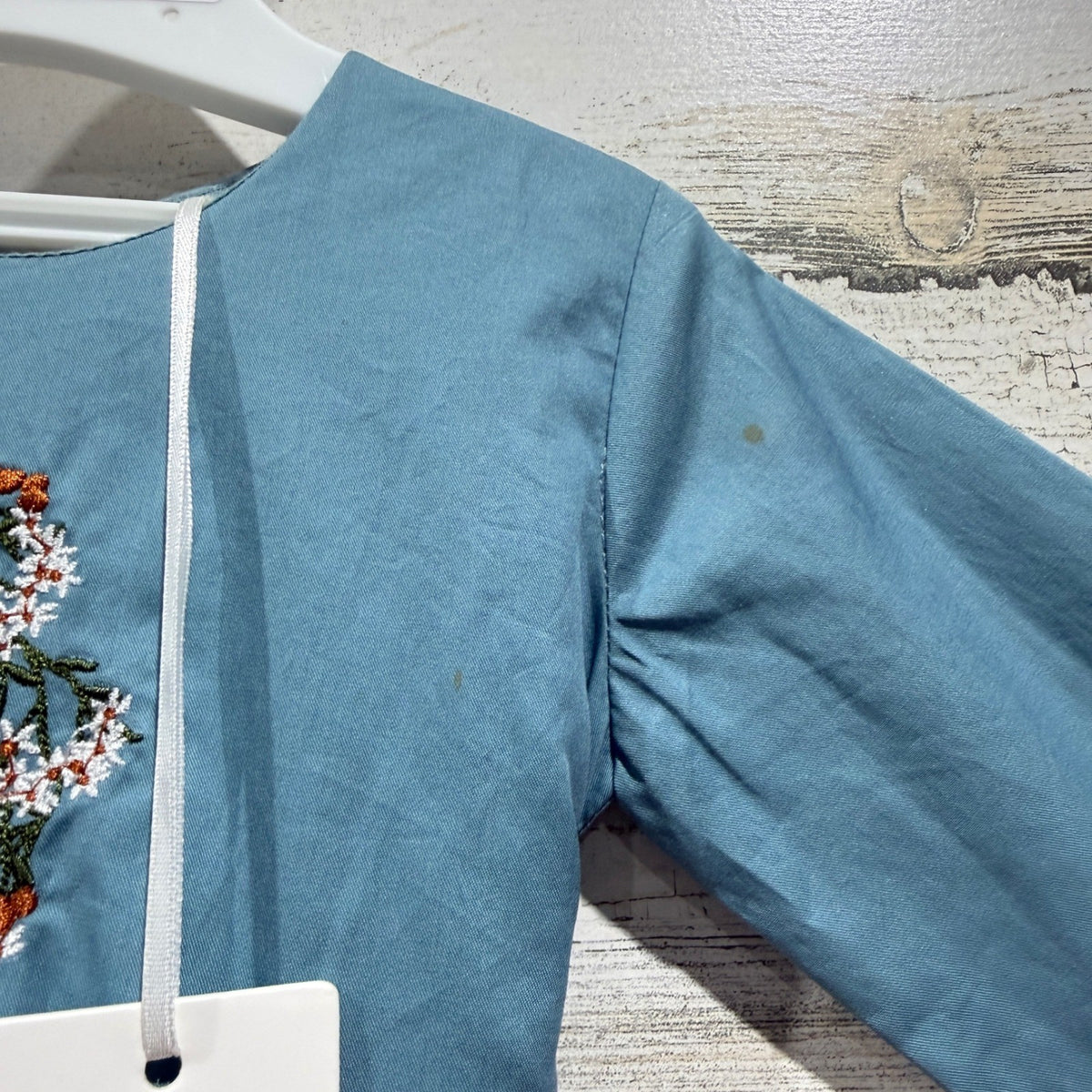 Evie's Closet Dress Girls 12m Blue Tan Embroidered Snowglobe Winter NWT *Flawed2