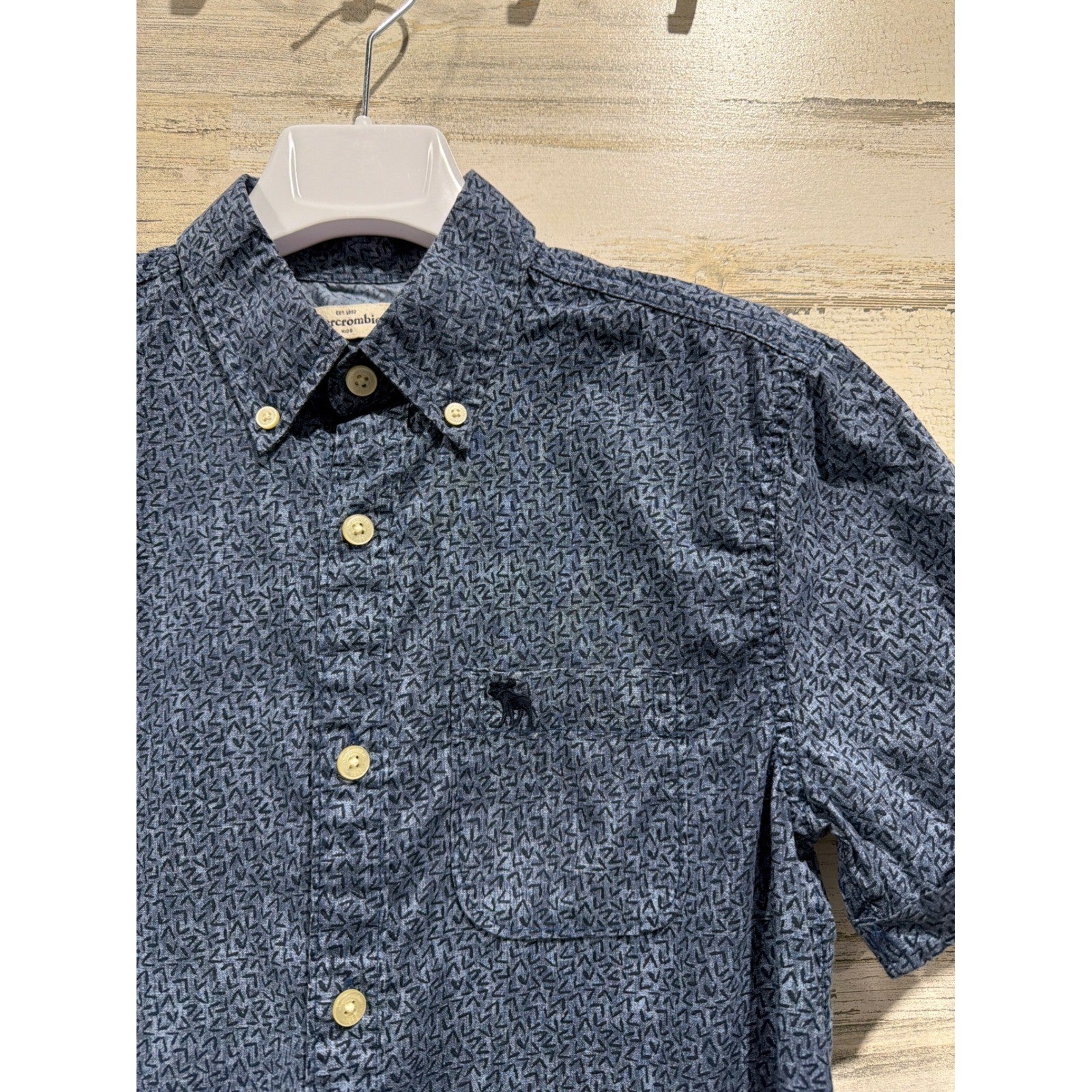 Abercrombie Button Up Shirt Boys XL 16 Blue Geometric Print Preppy1