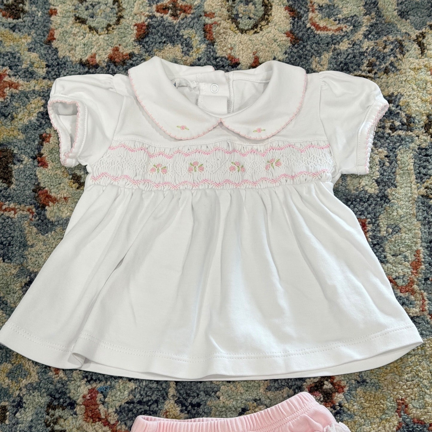 Magnolia Baby Smocked Set Fits Girls 3-6m White Pink Pima Cotton Heirloom EUC*2