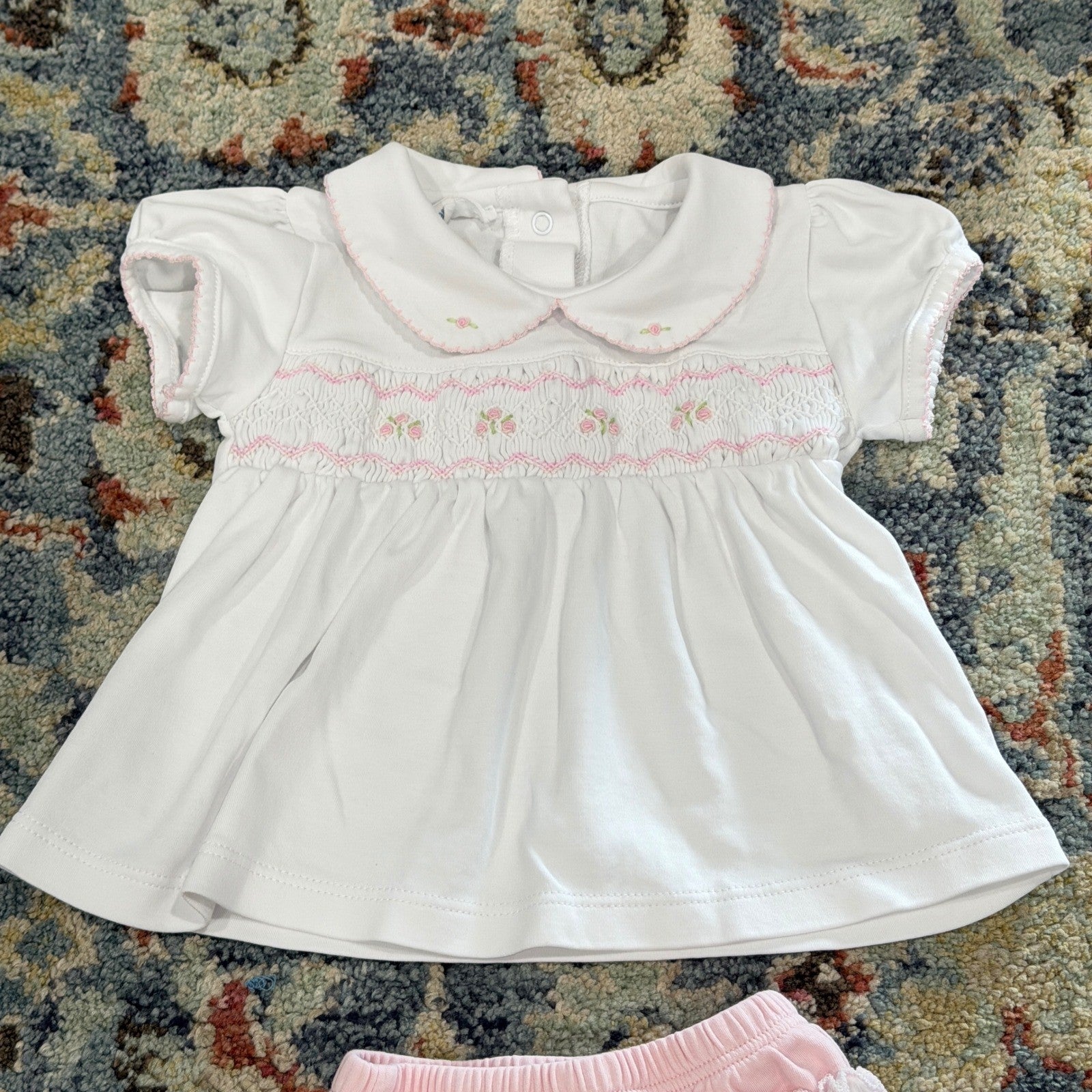 Magnolia Baby Smocked Set Fits Girls 3-6m White Pink Pima Cotton Heirloom EUC*2