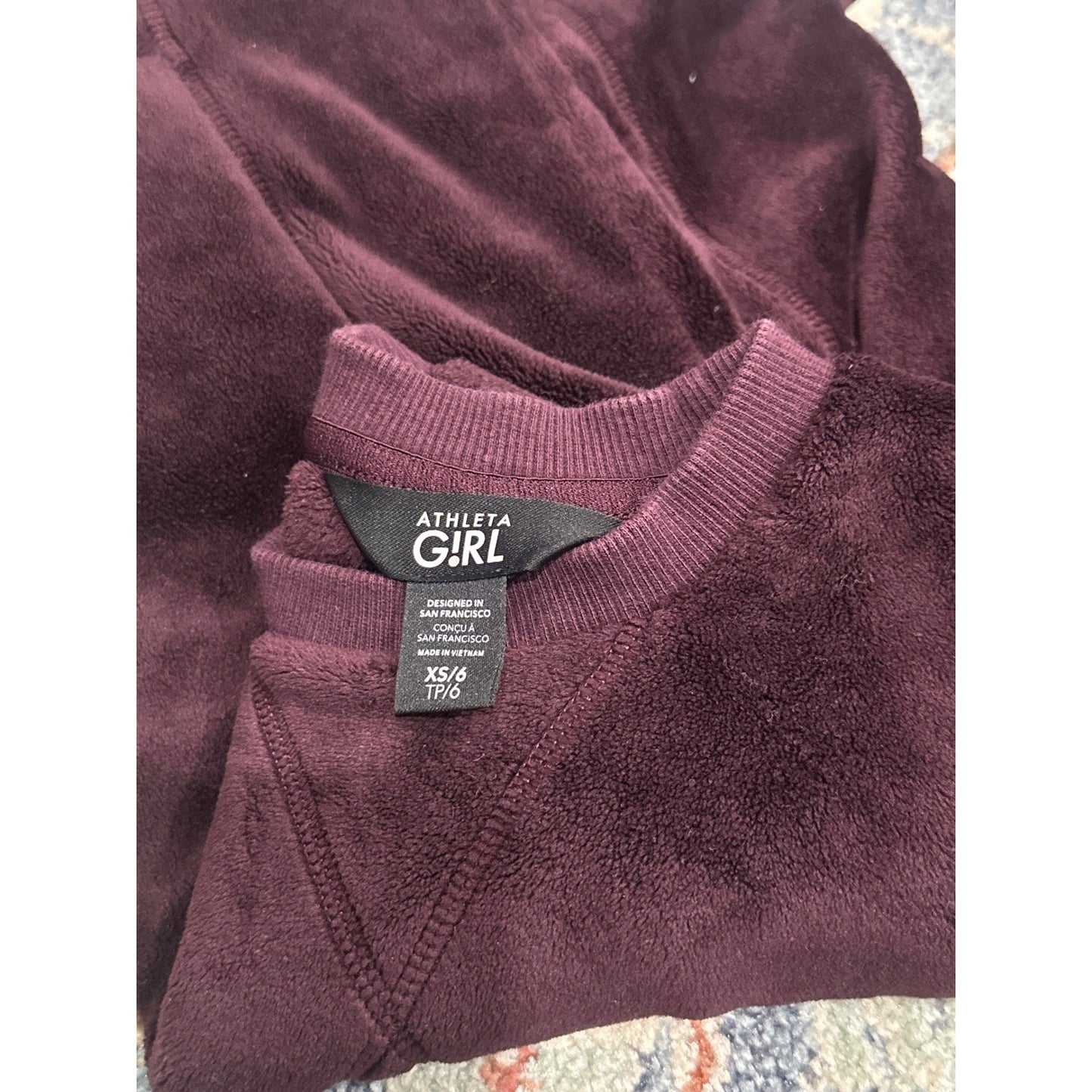 Athleta Girl Coaster Luxe Sweatshirt Girls XS 6 Dark Plum Fuzzy Fleece3
