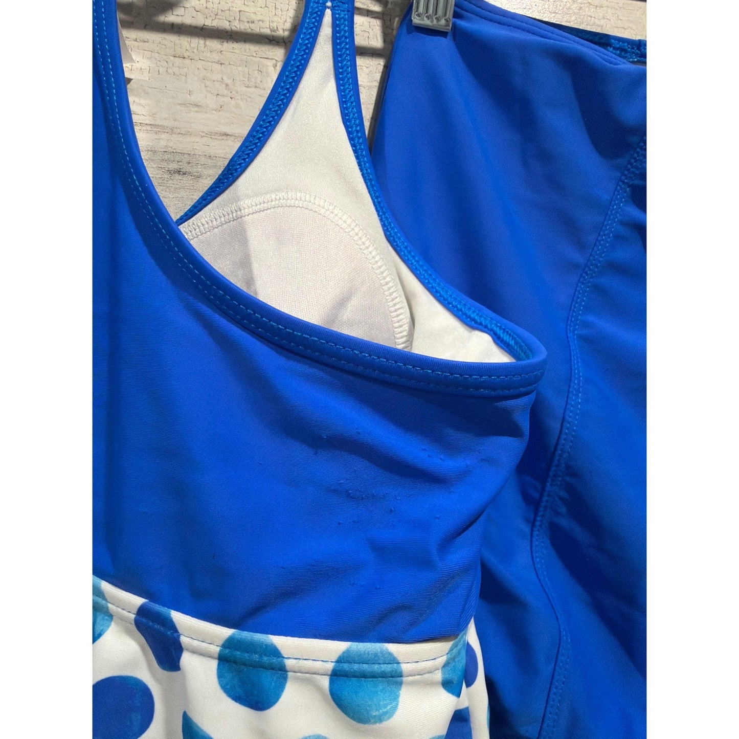 Lime Ricki Tankini Set Women Large Blue Polka Dot Retro Modest GUC6