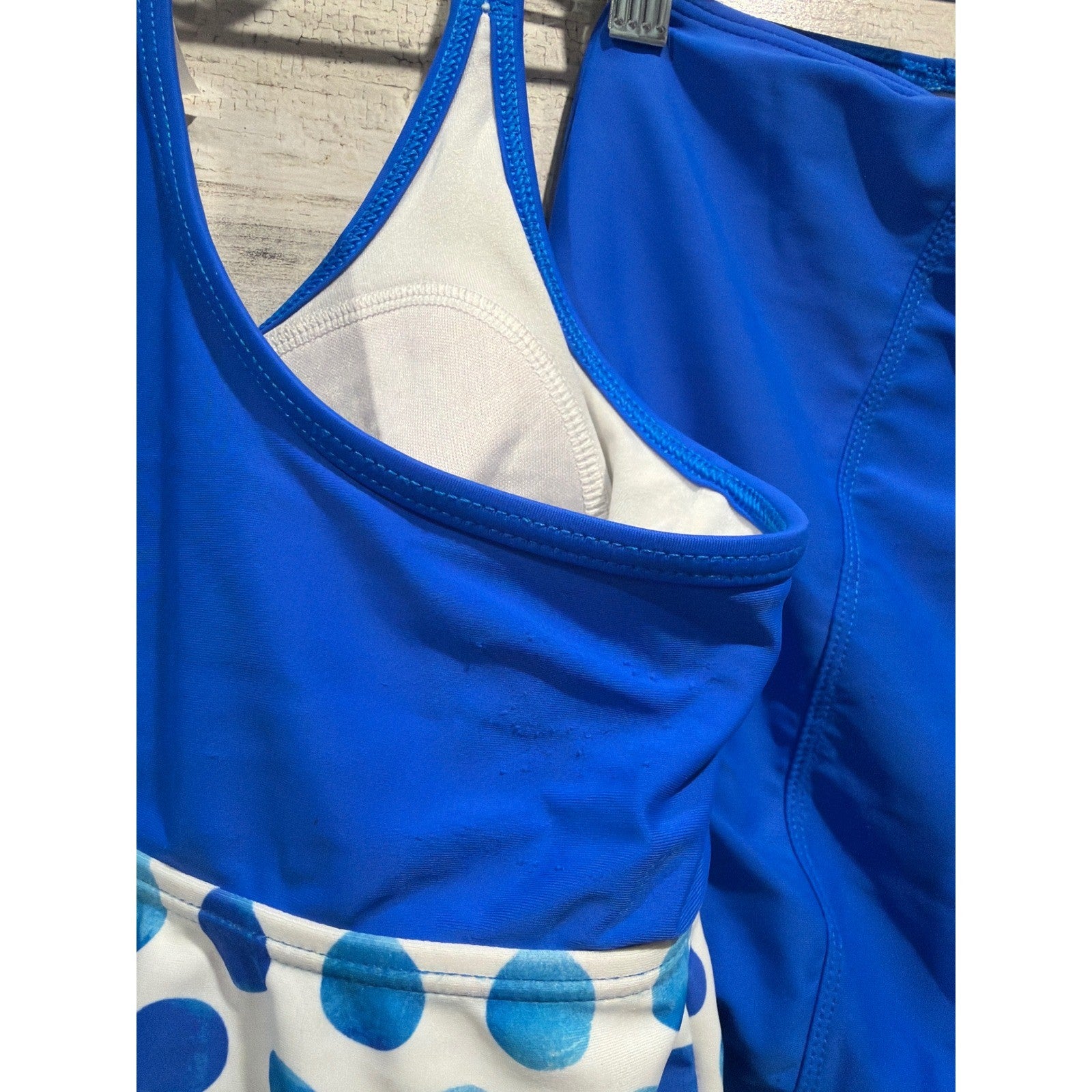 Lime Ricki Tankini Set Women Large Blue Polka Dot Retro Modest GUC6
