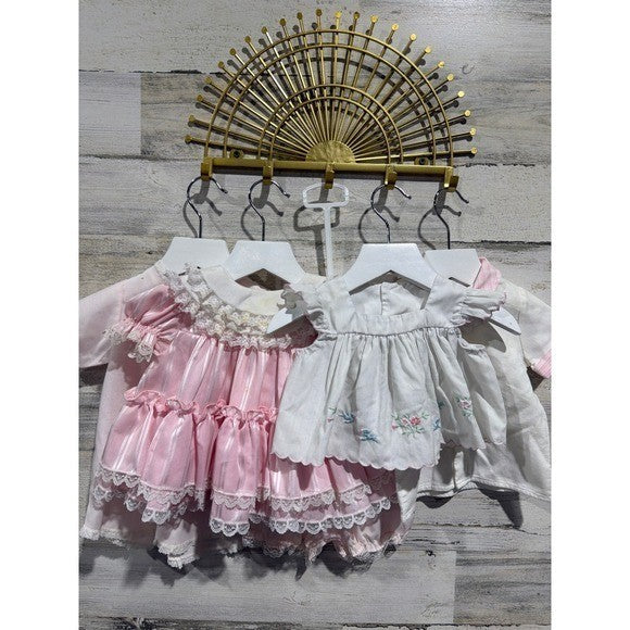 Vintage Dress Lot Girls 0-3M Pink White Lace Ruffle Floral Coquette *Flaws0