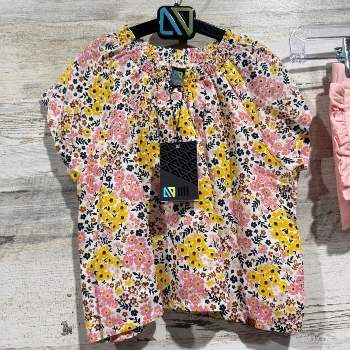 Nano Floral Top Ruffle Shorts Set Girls 12M Pink Yellow Cotton Boho NWT1