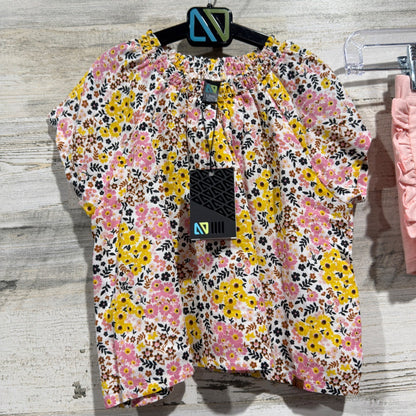 Nano Floral Top Ruffle Shorts Set Girls 12M Pink Yellow Cotton Boho NWT1