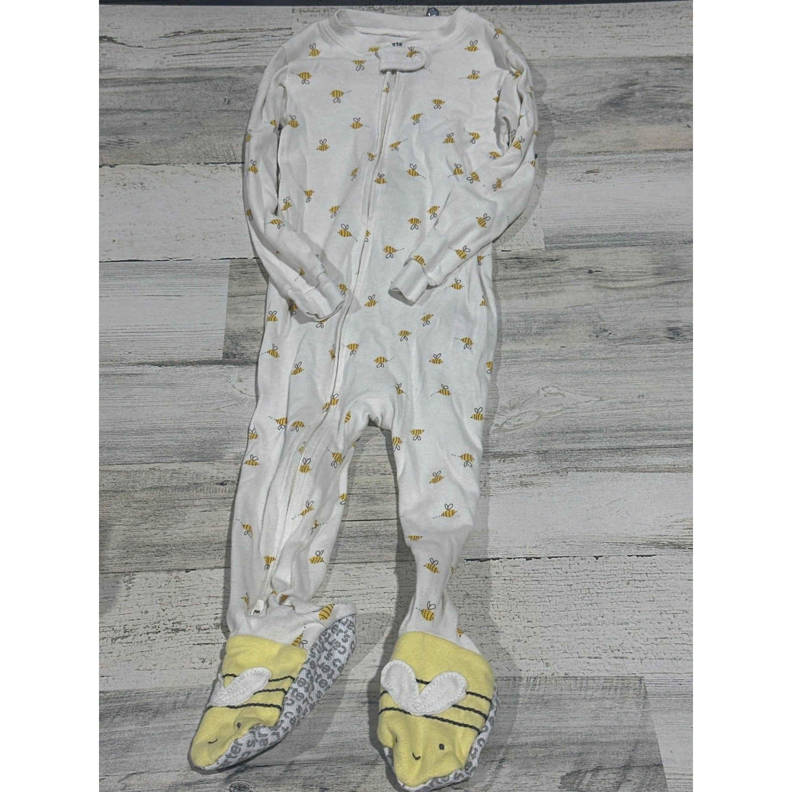 Carter's Footed Pajamas Kids 24M White Yellow Bumble Bee Print EUC0