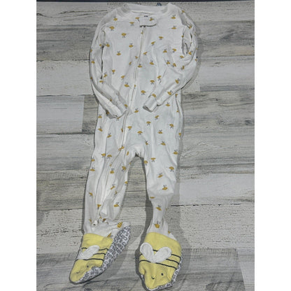 Carter's Footed Pajamas Kids 24M White Yellow Bumble Bee Print EUC0