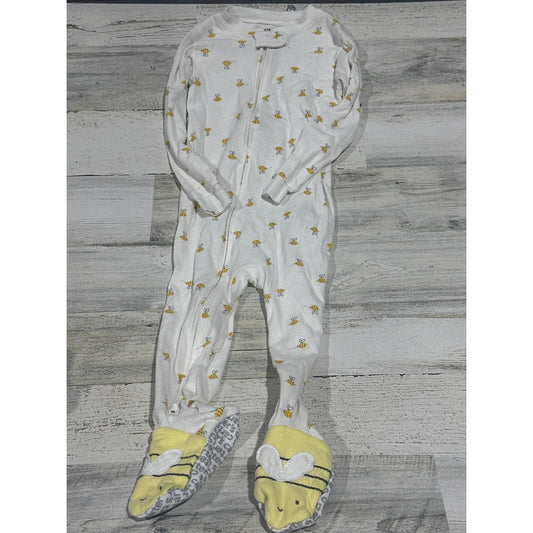 Carter's Footed Pajamas Kids 24M White Yellow Bumble Bee Print EUC0