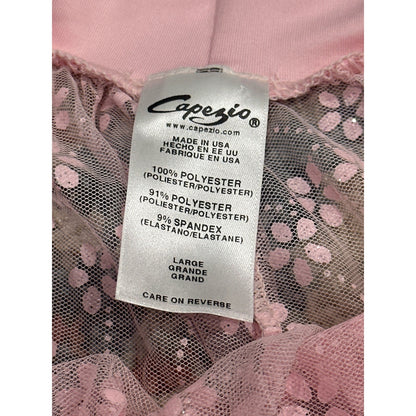 Capezio Dance Skirt Girls Large Pink Glitter Floral Ruffle Ballet EUC1
