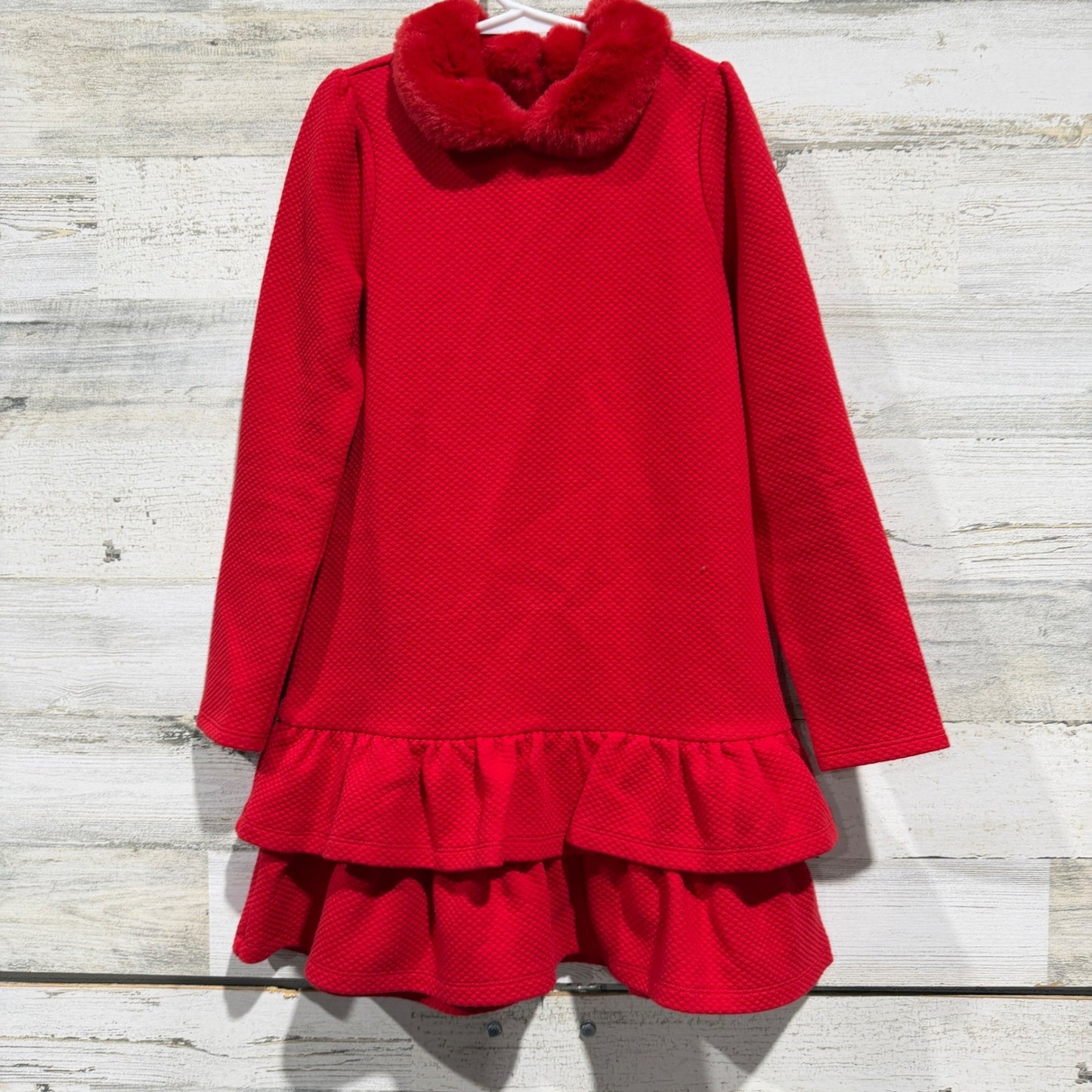 Janie and Jack Dress Girls 7 Red Faux Fur Quilted Ruffle Holiday EUC0