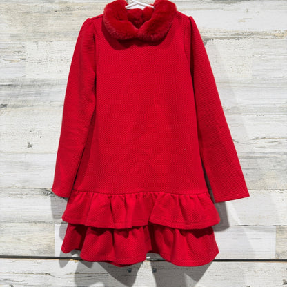 Janie and Jack Dress Girls 7 Red Faux Fur Quilted Ruffle Holiday EUC0