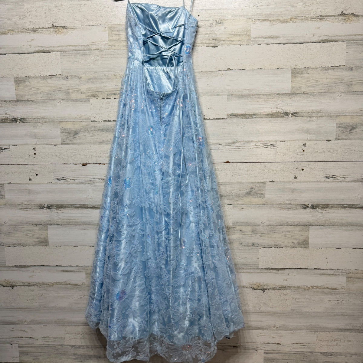 Floral Sequin Gown B. Darlin Juniors 15/16 S Blue Corset Back Fairycore Prom7
