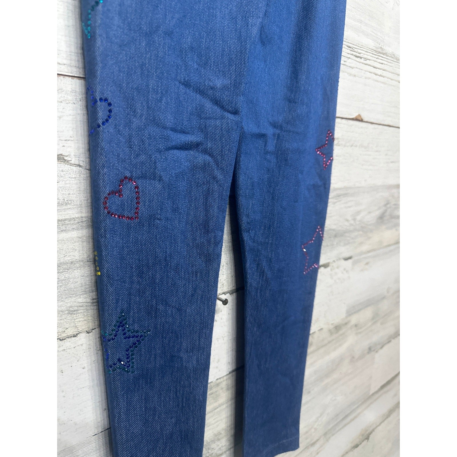 Baby Sara Leggings Girls Size 7 Blue Rhinestone Heart Star Smiley NWT4