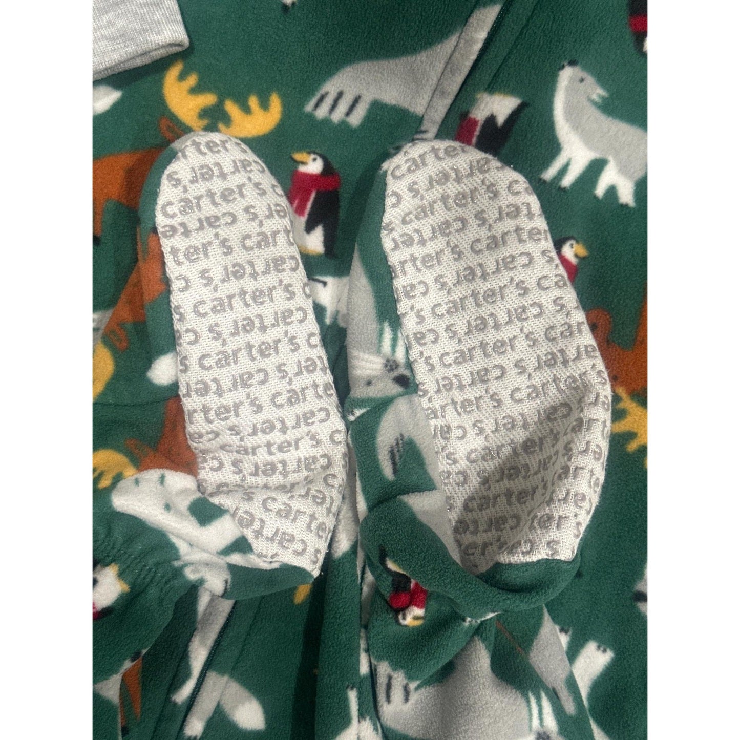Carter's Footed Pajamas Boys 18M Green Arctic Animal Fleece EUC2
