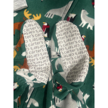 Carter's Footed Pajamas Boys 18M Green Arctic Animal Fleece EUC2