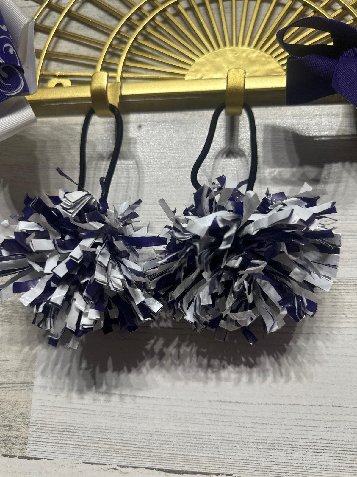 Hair Accessory Bundle 5 Pieces Kids OS Purple White Cheer Bow Pom Poms2