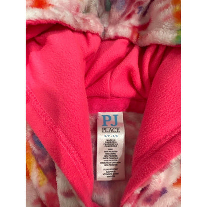 PJ Place Fleece Hooded One Piece Girls 5/6 Pink Blue Tie Dye Animals EUC Bundle1
