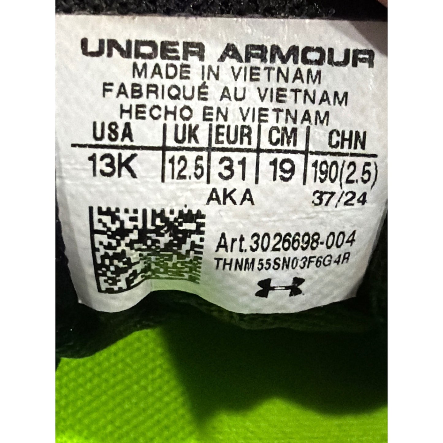 Under Armour Assert 9 Shoes Boys 13K Black Blue Running Sporty EUC6