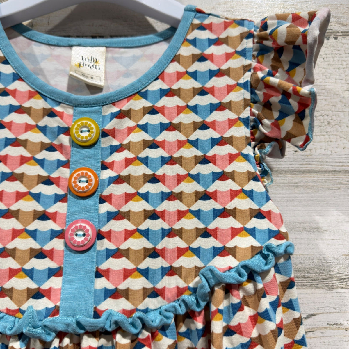 Wildflowers Pencil Tunic Top Girls 6 Blue Pink Geometric Cotton Boutique EUC1