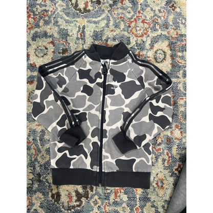 Adidas Jacket Bundle Kids 4T Grey Camo Logo Zip Up Hooded Sporty *Flaws*3