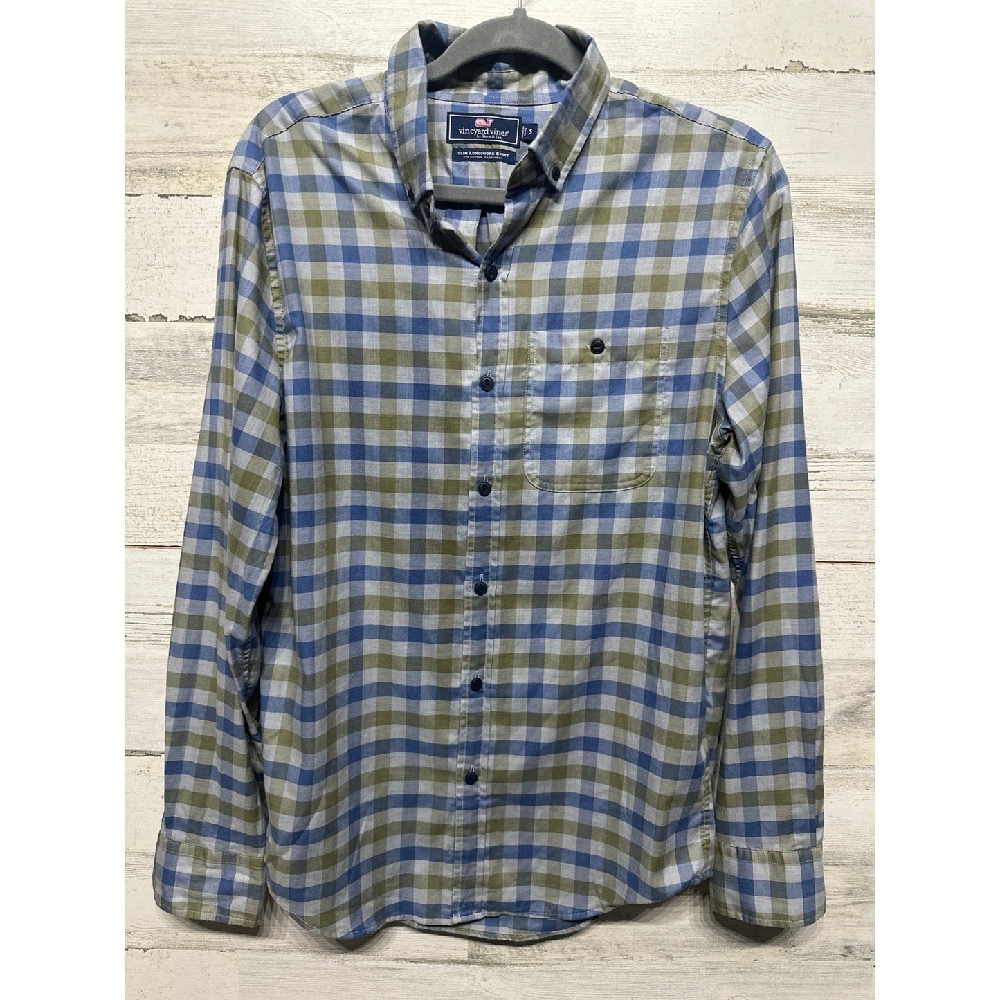 Vineyard Vines Button Down Mens S Blue Green Gingham Slim Longshore Shirt EUC0