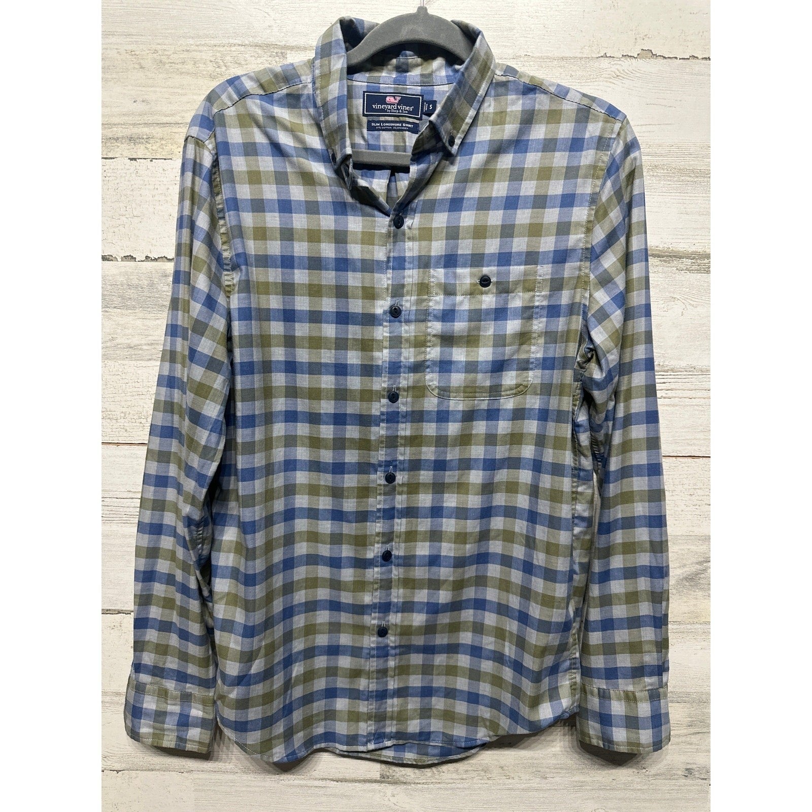 Vineyard Vines Button Down Mens S Blue Green Gingham Slim Longshore Shirt EUC0