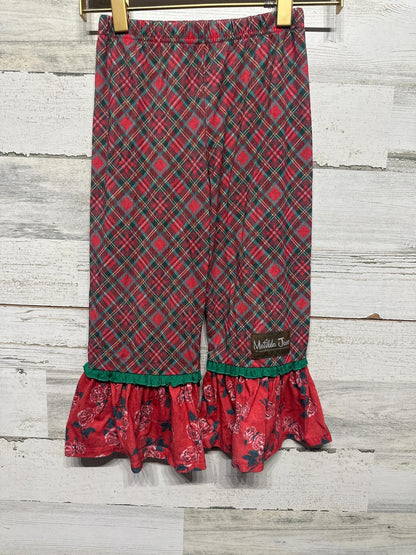 Matilda Jane Ruffle Pajama Pants Girls 4 Red Green Plaid Floral Holiday0