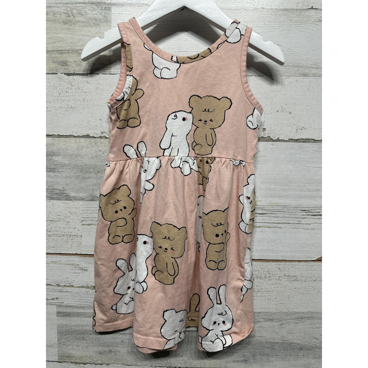 H&M Sleeveless Dress Girls 3/4T Pink Bear Bunny Graphic Kawaii EUC0